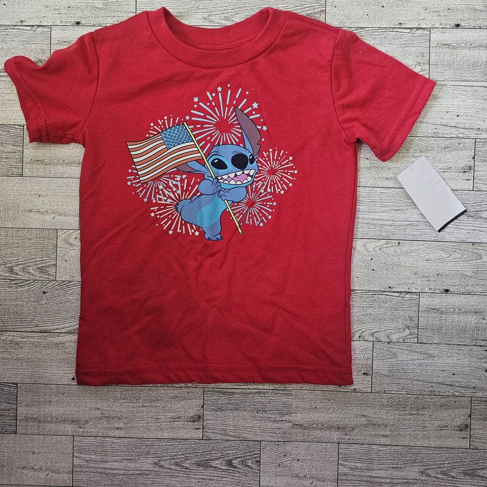 Disney Stitch Red and Blue Short Sleeve Tees Girls Size 24 Months